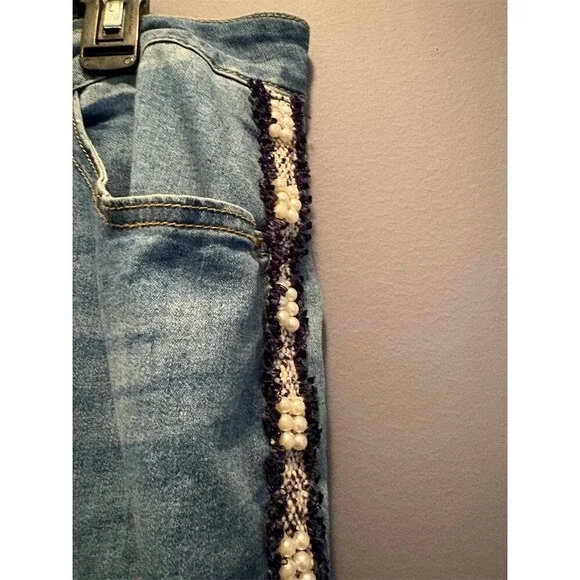Ashley Stewart Jeans Womens Plus Size 16 Blue Skinny Pearl Beaded Stripe - Picture 6 of 9